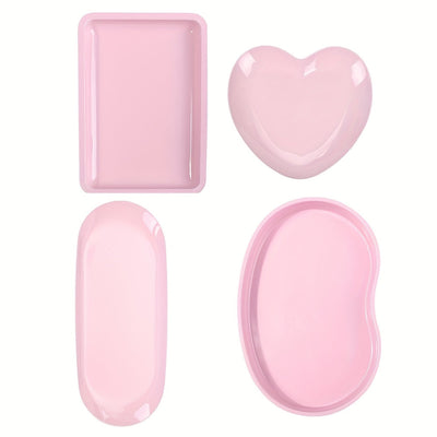 4 piezas de bandejas de almacenamiento de herramientas de uñas de acero inoxidable - Resistentes a la herrumbre, pruebas de huellas dactilares, organizador de accesorios cosméticos para limpieza y desinfección de salones, incluye bandejas en forma de cor