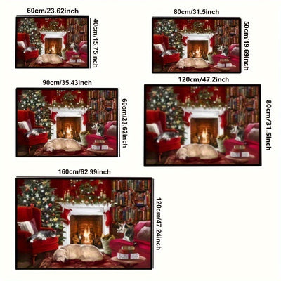 Alfombra de tema navideño lavable con impresión de perro lindo, alfombrilla de fibra de poliéster antideslizante para interior, tapete plano tejido a máquina para sala de estar cocina entrada, decoración navideña para el hogar