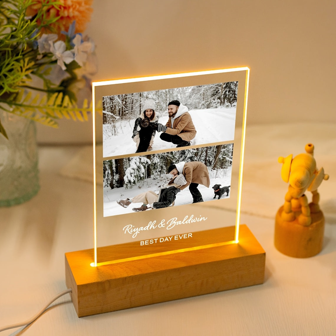 Lámpara de escritorio de ornamentación de foto personalizada, lámpara de atmósfera de mesita de noche para dormitorio, foto de pareja y amigos para regalo de cumpleaños y vacaciones