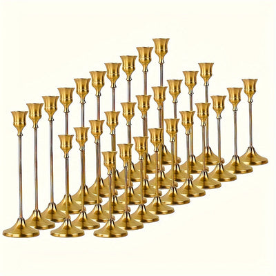 Un juego de 30 portavelas dorados de latón, candelabros al por mayor, decoración vintage para velas, soportes metálicos adecuados para la decoración del hogar, centro de mesa festivo y chimenea, Ideal para Navidad, Perfecto para Acción de Gracias