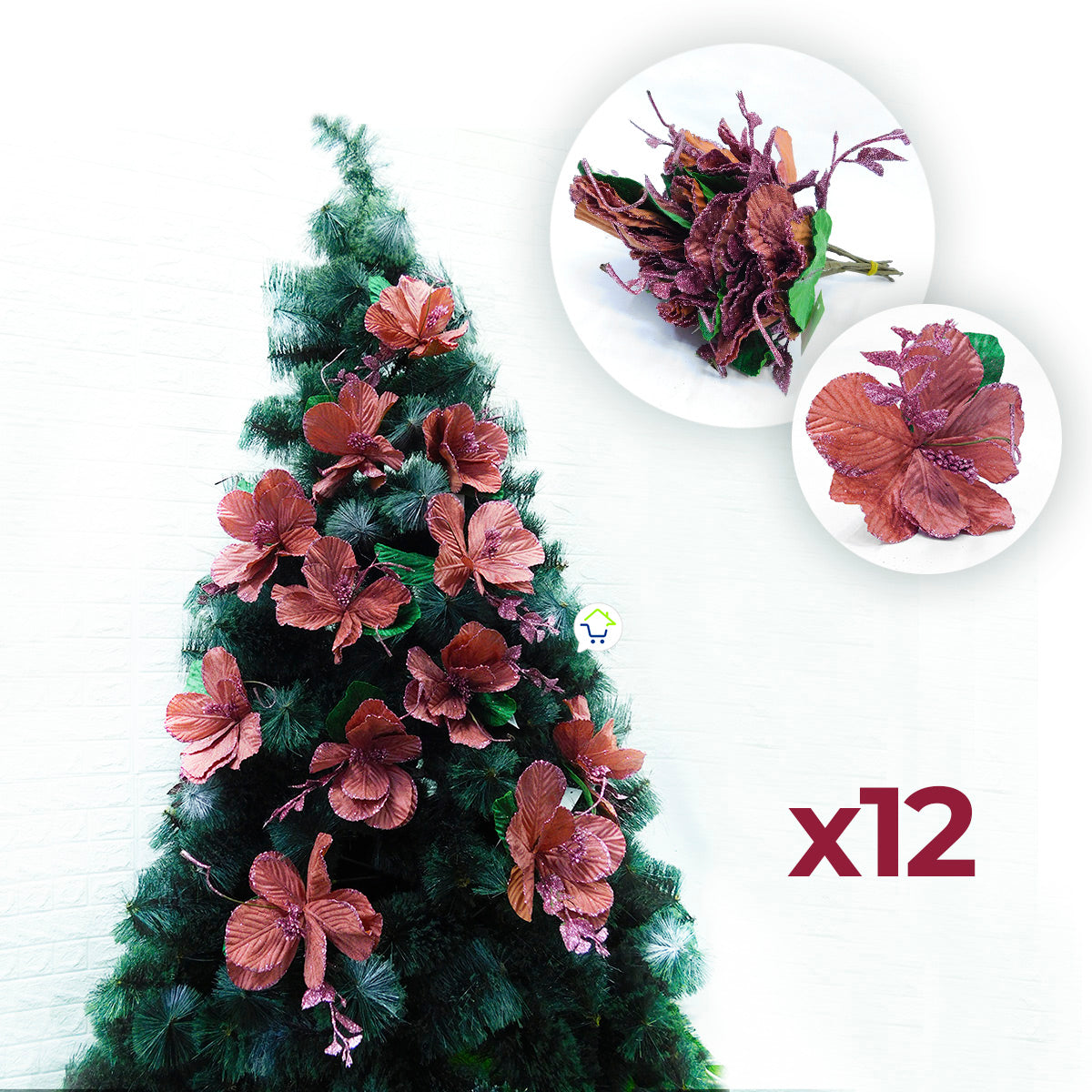 Flores Artificiales Para Árbol X12 Decoración Navidad 049