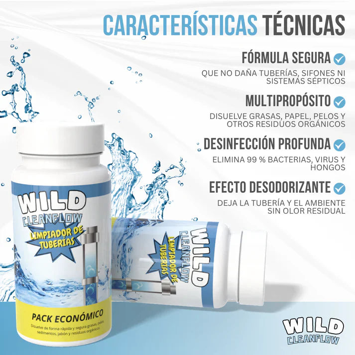 Destapa cañeria Wild Cleanflow™ - Desatasca sin esfuerzo. Limpia desde la raíz