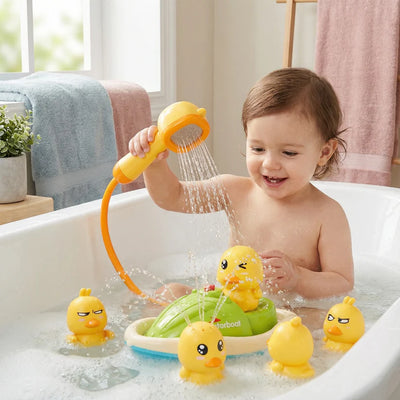 Patitos de Baño con Fuente de Agua y Barco Eléctrico para Bebés
