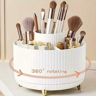Organizador de maquillaje giratorio, rotación de 360 grados, diseño minimalista, plástico ABS de alto brillo, perfecto para dormitorio, tocador, almacenamiento de baño.
