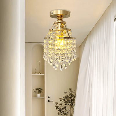 1 lámpara de techo moderna con cristal artificial dorado, base E27, diámetro 15 cm/5.9 pulgadas, para porche o pasillo (sin bombilla)