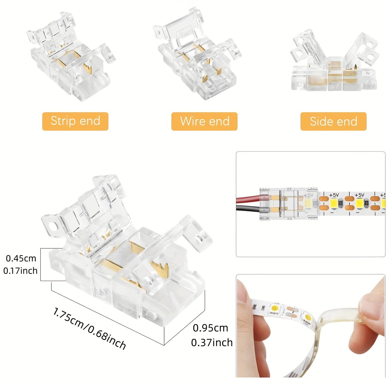 12 piezas de conectores de tira LED sin soldadura de 2 pines de 8 mm - Conexión rápida, inalámbrica, plástico, ideal para tiras LED de un solo color, accesorios para tiras LED | Conexión sin soldadura | Conectores de plástico, accesorios LED