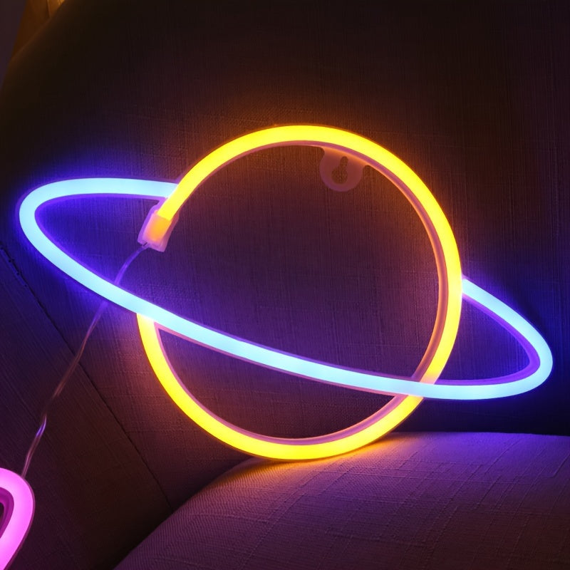 1 pieza, letrero de neón LED planetario, decoración de pared con luces en forma de SATURNO geniales, alimentado por batería o USB - doble fuente de alimentación, regalo perfecto para dormitorios, fiestas, bodas, salas de juegos, chicas, chicos, habitacio