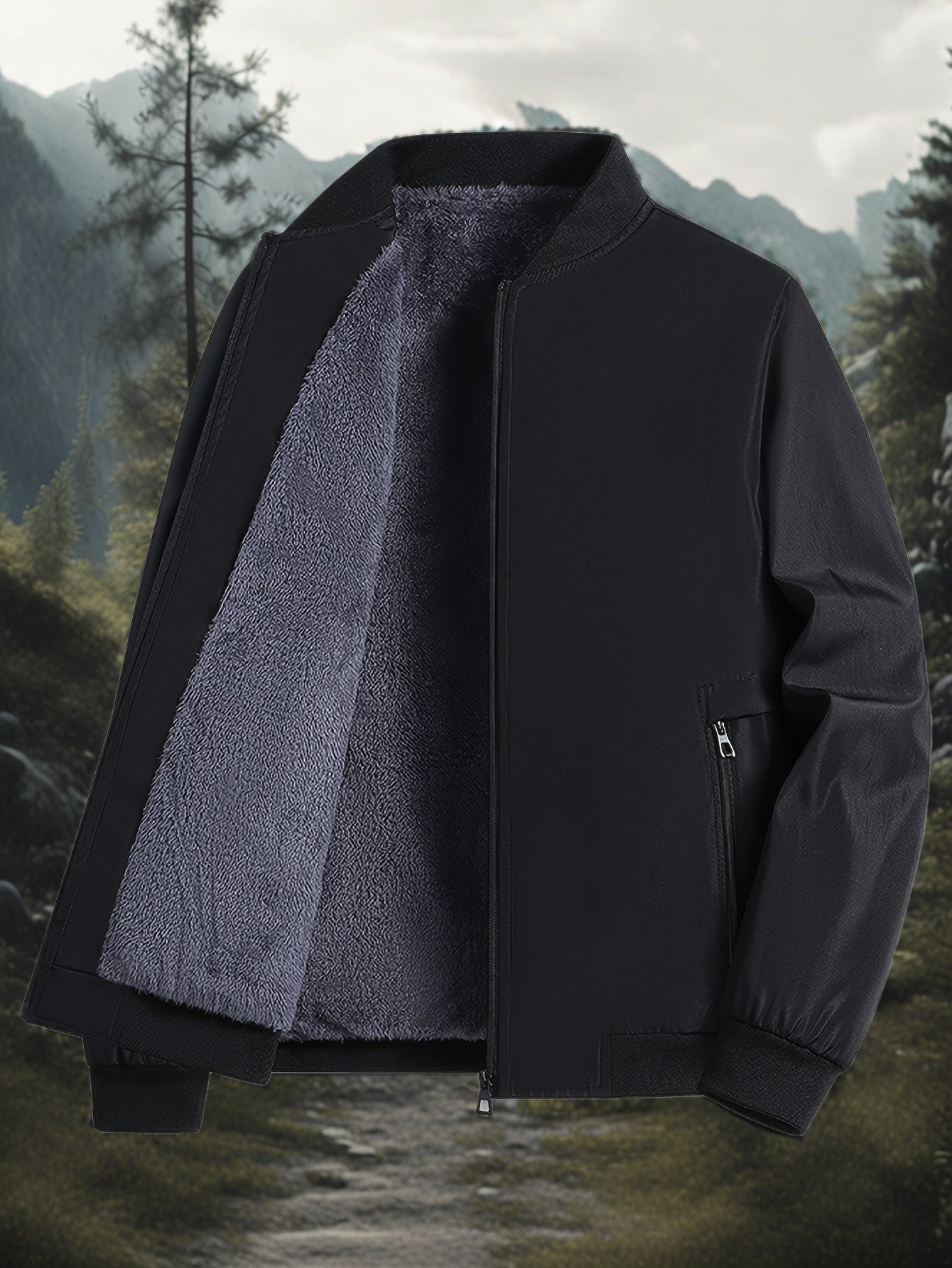 Chaqueta Casual para Hombre con Forro Polar - Ligera, con Cremallera y Bolsillos, Poliéster, Cuello de Béisbol, Perfecta para Otoño e Invierno