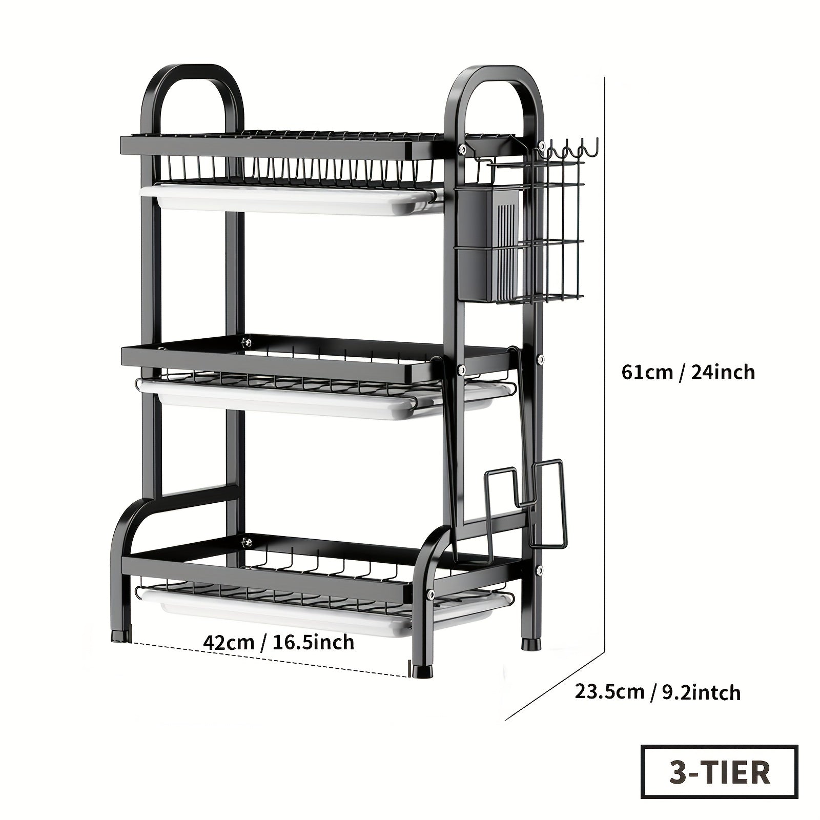 Escurridor de Platos de 2/3 Niveles Ahorrador de Espacio, Organizador de Cocina con Tabla de Cortar y Portacubiertos