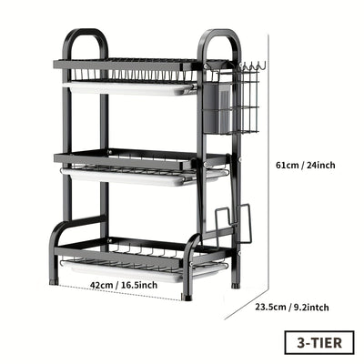 Escurridor de Platos de 2/3 Niveles Ahorrador de Espacio, Organizador de Cocina con Tabla de Cortar y Portacubiertos