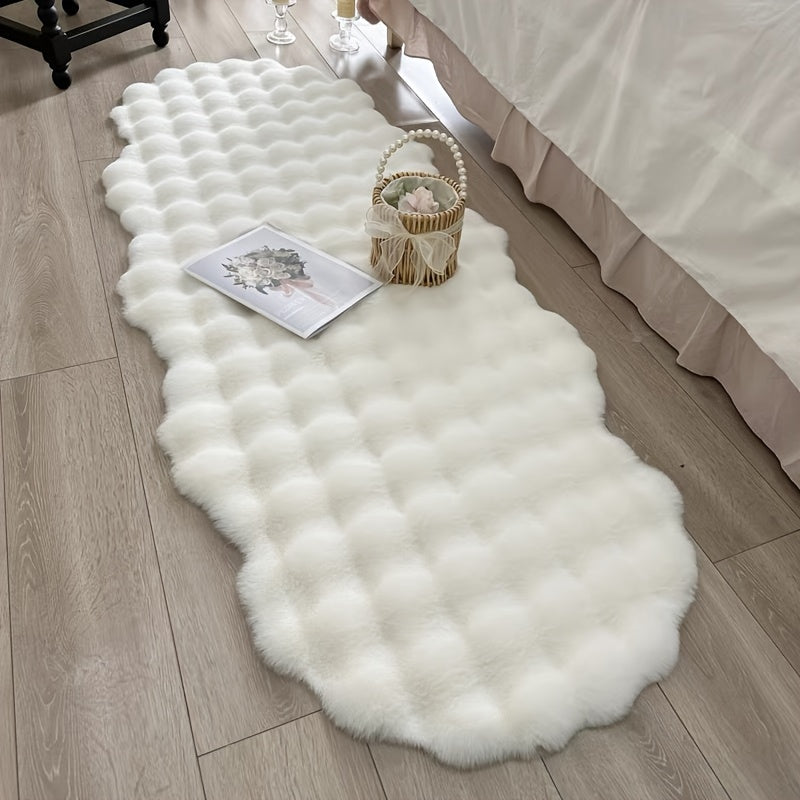 1 alfombra de pelo corto de piel sintética de conejo, color sólido en poliéster con respaldo de PVC, lavable a máquina, forma poligonal, decorativa para sofá y hogar en Navidad