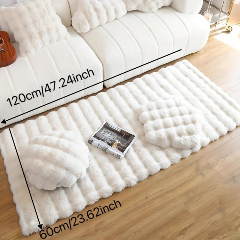 1pc Alfombra Rectangular de Piel Sintética de Conejo Suave - Ligera, Fácil de Cuidar, Alfombra Decorativa de Color Crema para Dormitorio, Sala de Estar o Pasillo, Solo Lavado a Mano, Material de Poliéster, Decoración Hogareña Acogedora y Elegante, Alfomb
