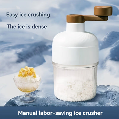Trituradora y Afeitadora de Hielo Manual MOMMED - Fabricante de Hielo Manuales de Alta Resistencia para Hielo Pelado Esponjoso, Copos de Nieve y Hielo Triturado - Blanco con Mango Marrón, No Necesita Electricidad, Utensilio de Cocina | Diseño Elegante |