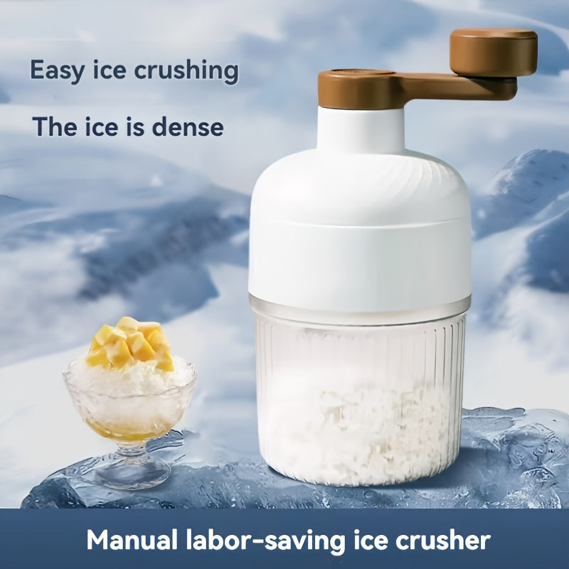 Trituradora y Afeitadora de Hielo Manual MOMMED - Fabricante de Hielo Manuales de Alta Resistencia para Hielo Pelado Esponjoso, Copos de Nieve y Hielo Triturado - Blanco con Mango Marrón, No Necesita Electricidad, Utensilio de Cocina | Diseño Elegante |