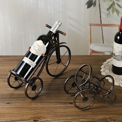 1 pieza de soporte de vino de hierro vintage - Diseño creativo de bicicleta y cañón, acabado pulido, estructura metálica sólida para almacenamiento de vino seguro, elegante exhibición de mesa para hogar o restaurante, decoración de vino