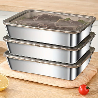 Conjunto de almacenamiento de alimentos de acero inoxidable con 5 piezas - Contenedores cuadrados grandes, reutilizables y versátiles para carne, frutas y verduras - Ideal para acampar, al aire libre y uso doméstico, organizador de cocina apilable