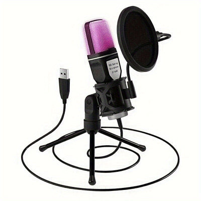 Microfono RGB de Estudio, Microphone Tipo RGB con Trípode, Estudio de Grabación de Música, Equipo de Transmisión en Vivo, Podcast, Grabación, Eid Al-Adha Mubarak