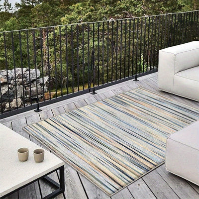 Siete Ciervos Alfombra de Exterior de Veludo Ultra-Suave - Antideslizante, Lavable en Máquina, Patrón Geométrico en Azul, Beige y Rayas Marrones - Ideal para Acampar, Patio o Uso Interior/Exterior, Alfombra Interior/Exterior | Alfombra con Patrón Geométr