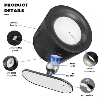 Lámpara de pared LED con control táctil moderno, carga USB, ajustes de temperatura de color 3, rotación de 360°, base magnética, control remoto para una fácil operación - Ideal para dormitorio, sala de estar y estudio, iluminación de estudio | Lámpara de