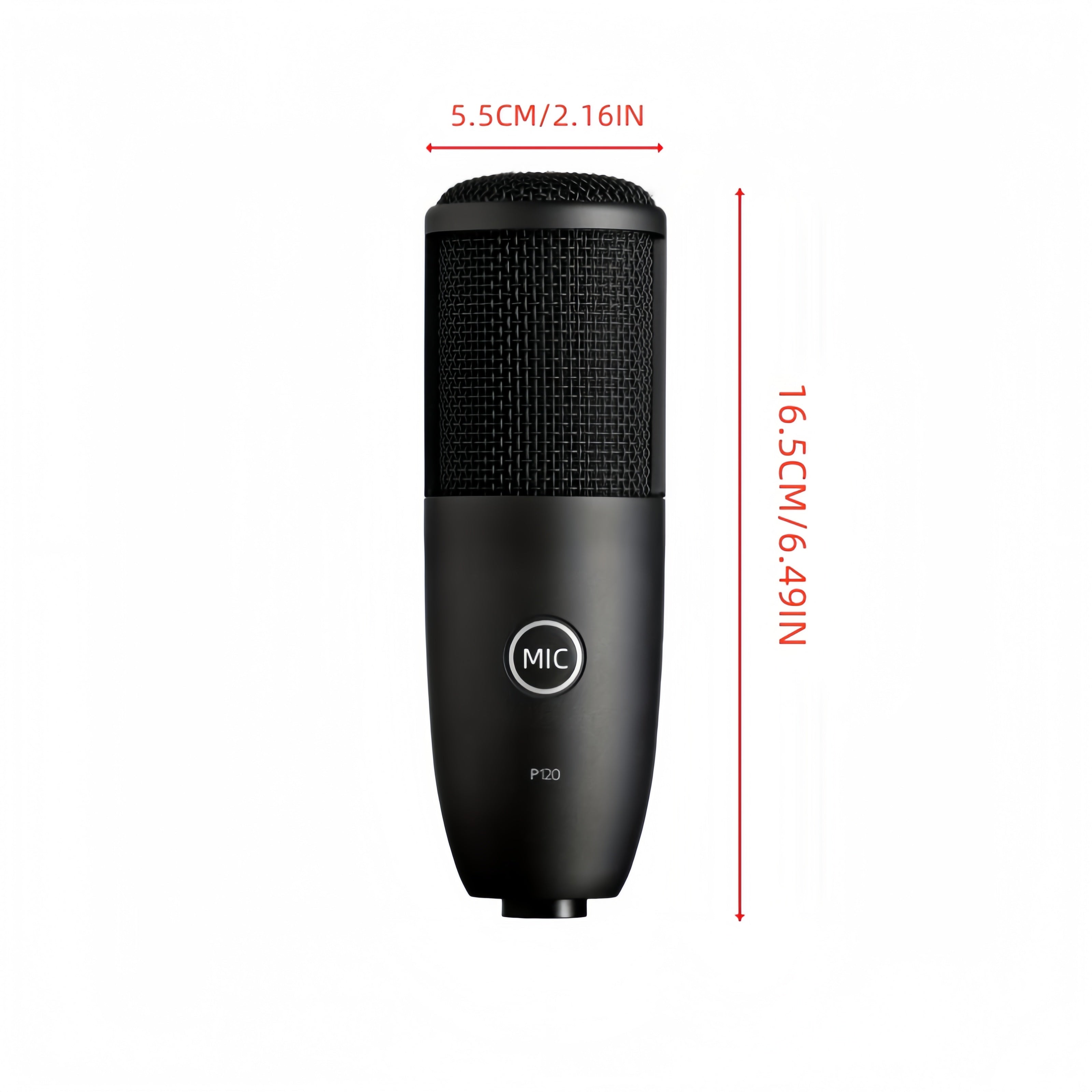 120 Micrófono de condensador profesional negro con conector XLR - Alta sensibilidad para transmisión en vivo, grabación de voz, estudio en casa y clases en línea, grabación de voz, diseño elegante, construcción duradera