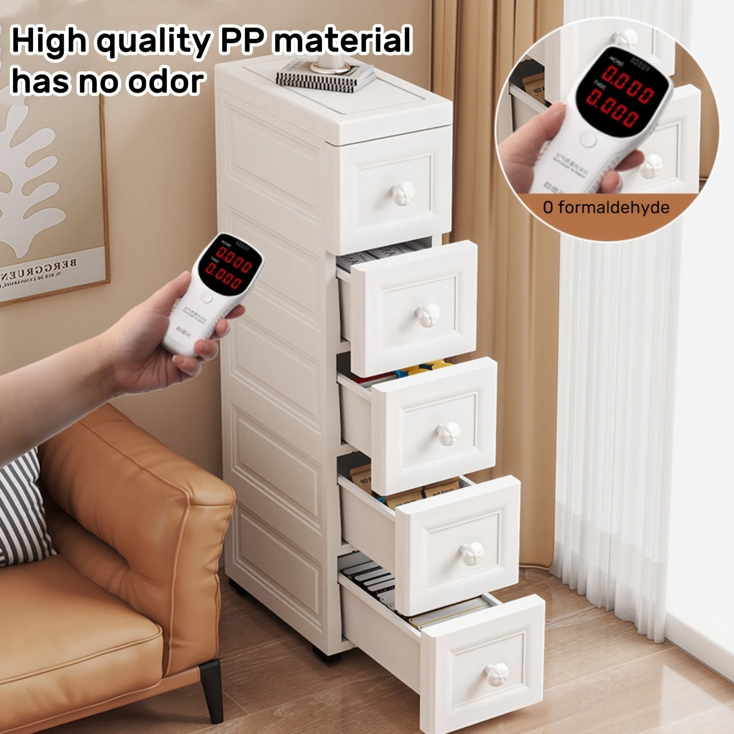 Armario de Almacenamiento Plástico de 5 Niveles y 5 Cajones con Ruedas, Ancho 15/25 cm, Diseño Ahorra Espacio para Oficina o Sala de Estar, Caja Impermeable sobre Rodillos, Fácil Uso, Armarios Portátiles