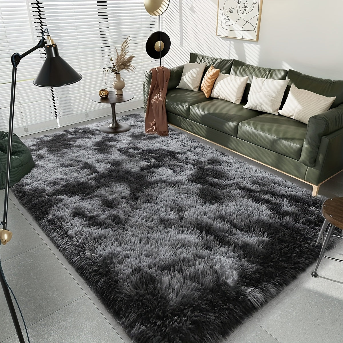 1 pieza, alfombra de felpa larga con degradado tie-dye en gris oscuro, cálida, linda, simple, suave y cómoda, tela premium fácil de limpiar, decorativa para interiores, material grueso y duradero con textura, liviana y portátil para dormitorio, sala de e