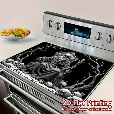 1pc Protector de Cocina Esqueleto de Halloween - Alfombrilla Gótica para Placas de Gas/Inducción, Lavadoras y Secadoras, Decoración Espeluznante para Fiestas de Halloween y Hogar Todo el Año, Diseño Plano 2D, Fácil de Limpiar, Estética Macabra, y Blanco