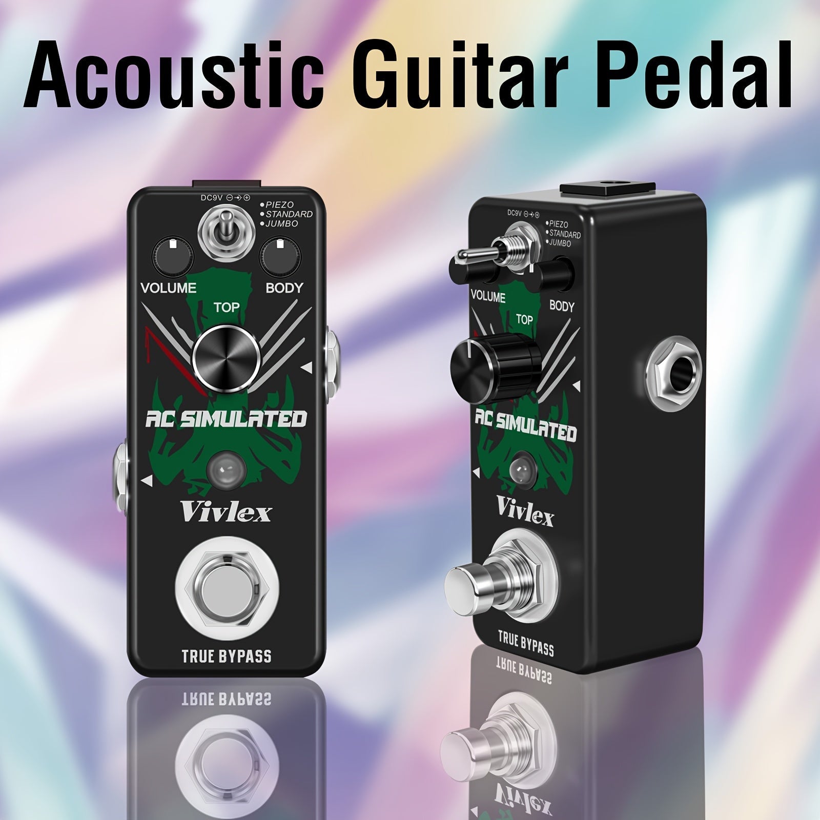 VIVLEX Pedal de Guitarra Acústica True Bypass - Efecto Analógico AC Stage con Modos Piezo/Estándar/Jumbo, Simulador Acústico Alimentado por USB para Grabación en Estudio y Presentaciones En Vivo - Compatible con Guitarra Eléctrica y Violín - Pedalboard C