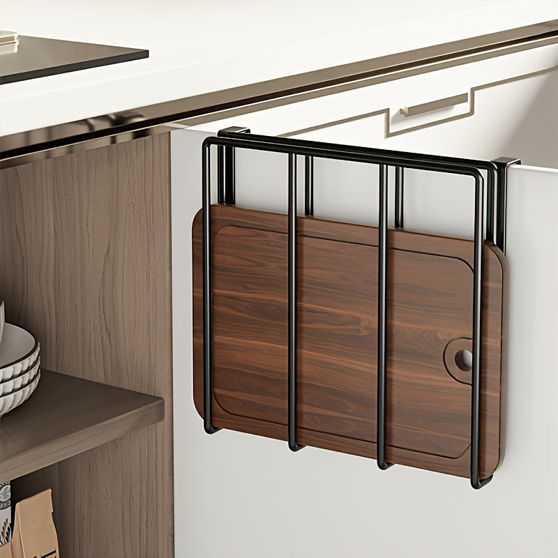 1pc Colgante de cocina de acero inoxidable ahorrador de espacio - Incluye tabla de cortar y rack de tapa, organizador de puerta de gabinete fácil de instalar para herramientas de cocina y artículos esenciales de baño