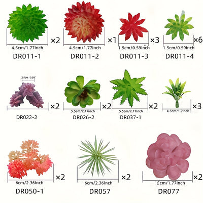 27 Plantas Suculentas Artificiales en Miniatura Sin Macetas: Tallos de Cactus Plásticos Realistas para Terrario, Variedad Pequeña de Verduras Sintéticas con Piedras Preciosas