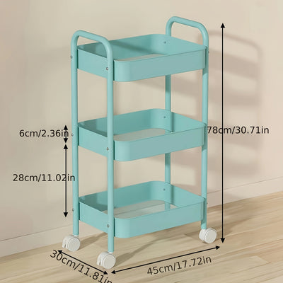 Carrito de Almacenamiento Metálico de 2 Niveles con Ruedas – Organizador Duradero para Cocina, Baño y Dormitorio – Rosa, Blanco, Azul, Amarillo – Perfecto para Comestibles, Snacks y Artículos Esenciales del Hogar, Organizador de Casa|Carrito de Pie|Rueda