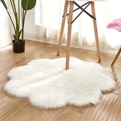 Alfombra decorativa lavable de lana sintética con diseño floral y pelo largo