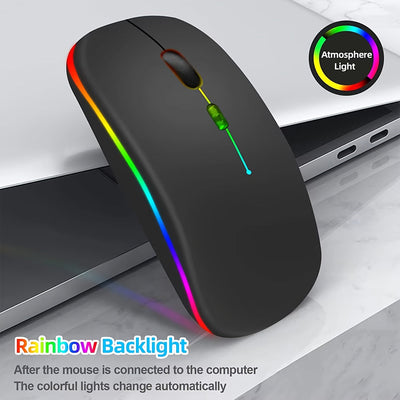 Ratón inalámbrico recargable, con luz LED, ergonómico y portátil, con función de doble modo 2.4G/5.0, botón silencioso, batería recargable incorporada, adecuado para ambas manos, estable y suave, baja latencia, apto para juegos, oficina y entretenimiento