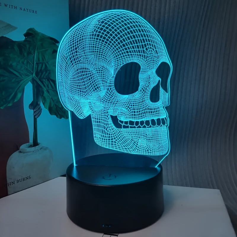 Luz Nocturna LED de Calavera en 3D - Diseño Geométrico Rosa, Lámpara de Escritorio con Alimentación USB para Dormitorio, Estudio o Decoración de Fiesta de Halloween, Acabado Metálico Artistico Cepillado, Idea de Regalo Perfecta, Luz Ambiental para el Dor
