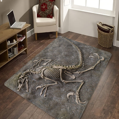 Alfombra de Peluche Suave con Diseño de Fósil de Dinosaurio - 8mm de Grosor, Lavable a Máquina, Alfombra de Suelo Texturizada Gris para Sala de Estar, Dormitorio, Cocina y Decoración de Entrada, Alfombra de Suelo Interior | Estampado de Fósil de Dinosaur