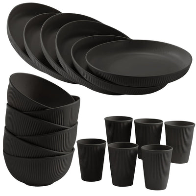 Juego de vajilla irrompible de 18 piezas, apto para lavavajillas y microondas, incluye platos, tazones y vasos, ideal para cocina, residencia estudiantil, camping, autocaravana y picnic
