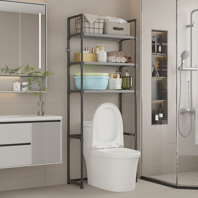 1 pieza, Organizador de baño de metal de varios niveles independiente - Negro elegante, fácil de ensamblar, diseño que ahorra espacio para artículos de tocador y accesorios, organizadores y almacenamiento de baño, estantes