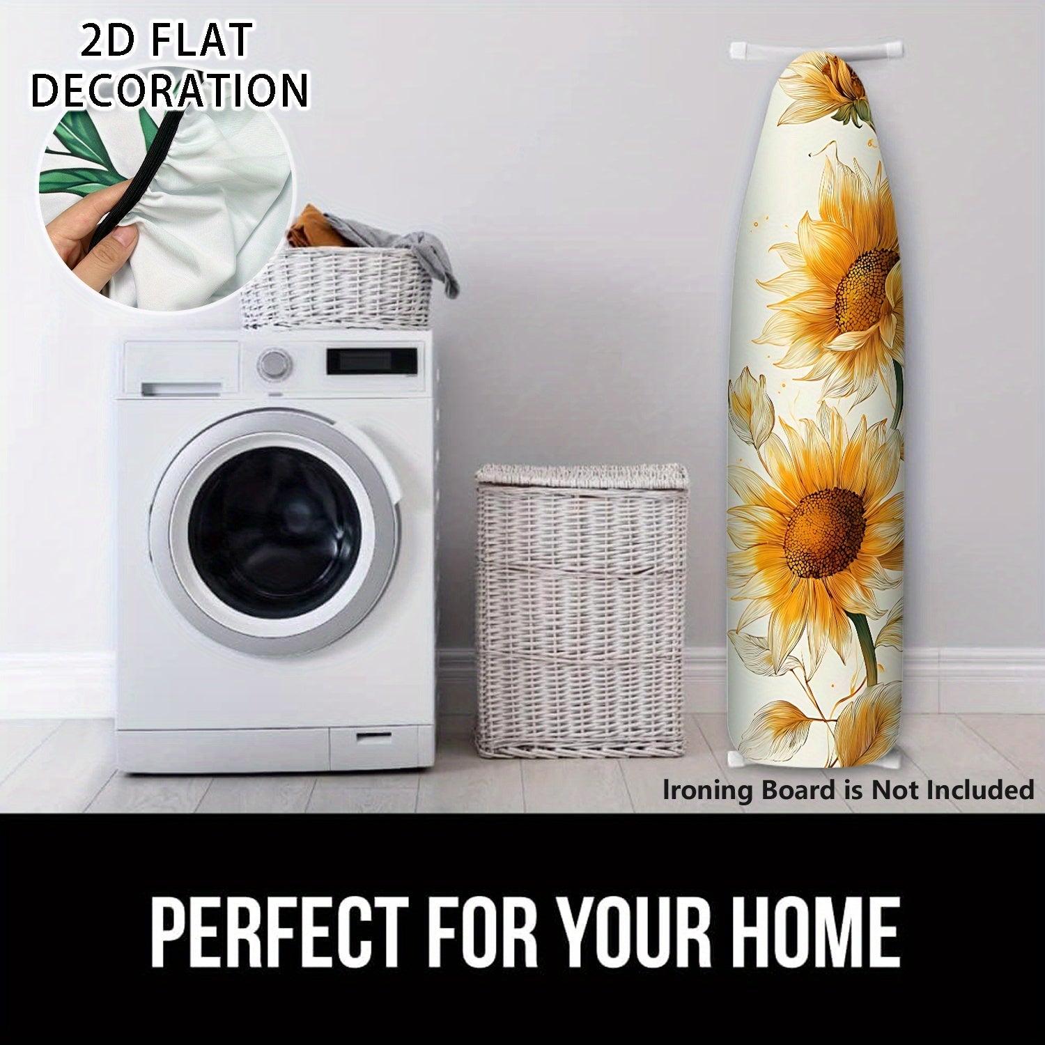 Funda de tabla de planchar de girasol vibrante 2D plana - Lavable, fácil de instalar, se adapta a la mayoría de los tamaños estándar, agrega un toque de color a la decoración de tu habitación de lavado (sin tabla incluida), accesorios para habitación de