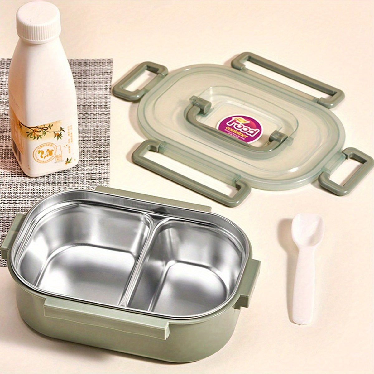 1 pza. lonchera de acero inoxidable aislante, apta para microondas y lavavajillas, con compartimentos, ideal para oficina y estudiantes, perfecta para escuela, comedor y cocina, forma rectangular, regreso a clases