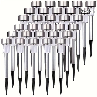 Juego de 10 luces solares LED para exteriores, luces decorativas de acero inoxidable para jardín, césped, camino, terraza, entrada, fiestas, con batería de níquel de 40 mAh, sin control remoto