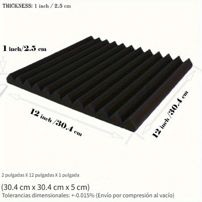 50 piezas de paneles acústicos VIBuilt negros, 30x30x2.5 cm, espuma de alta densidad para absorción de sonido, ideal para estudios de grabación, home theater y reducción de ruido, paneles para paredes insonorizadas, VIBUILT