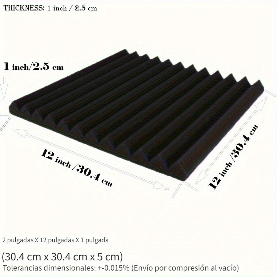 50 piezas de paneles acústicos VIBuilt negros, 30x30x2.5 cm, espuma de alta densidad para absorción de sonido, ideal para estudios de grabación, home theater y reducción de ruido, paneles para paredes insonorizadas, VIBUILT