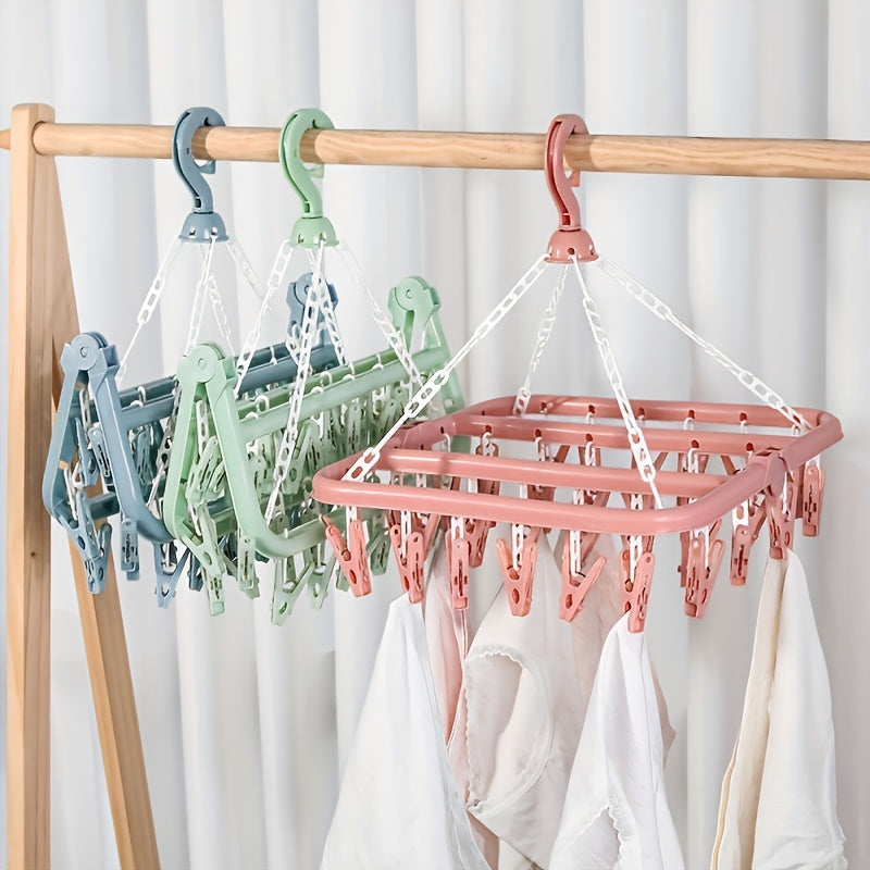 Secador de ropa giratorio con 32 pinzas de plástico, 3 colores disponibles - Colgador plegable para calcetines, ropa interior y prendas pequeñas, ahorra espacio - Ideal para dormitorio, baño, armario y residencias estudiantiles - Accesorios para lavander