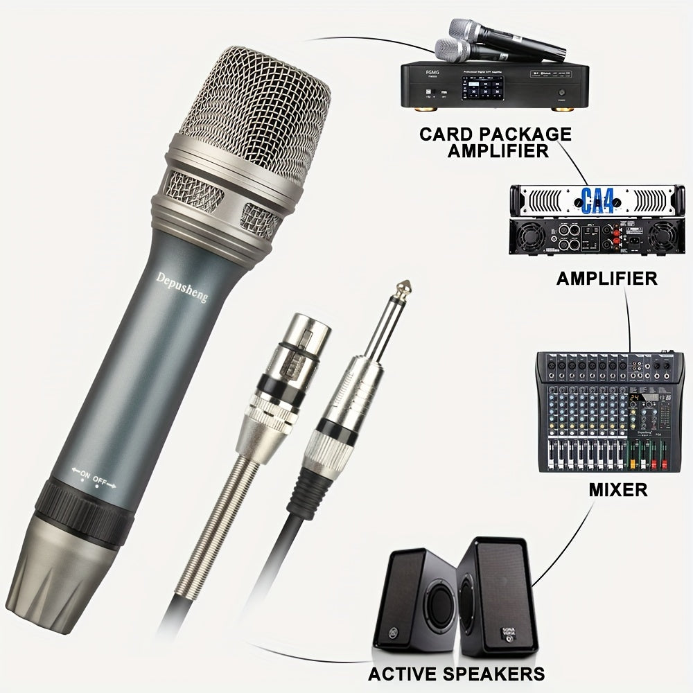 Micrófono vocal dinámico profesional DEPUSHENG C90 - Micrófono dinámico cardioid unidireccional con bobina móvil, interruptor ON/OFF, cable de audio XLR de 177 pulgadas y conector de 1/4" para grabación, canto, karaoke, grabación de voz, diseño elegante