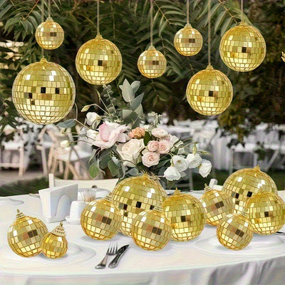 Juego de 15 piezas de esferas de espejo doradas - Tamaños variados, acabado dorado brillante para fiestas, cumpleaños y decoración del hogar - No se necesita electricidad, sin plumas, perfecto para ocasiones festivas, decoración festiva | Adornos brillan