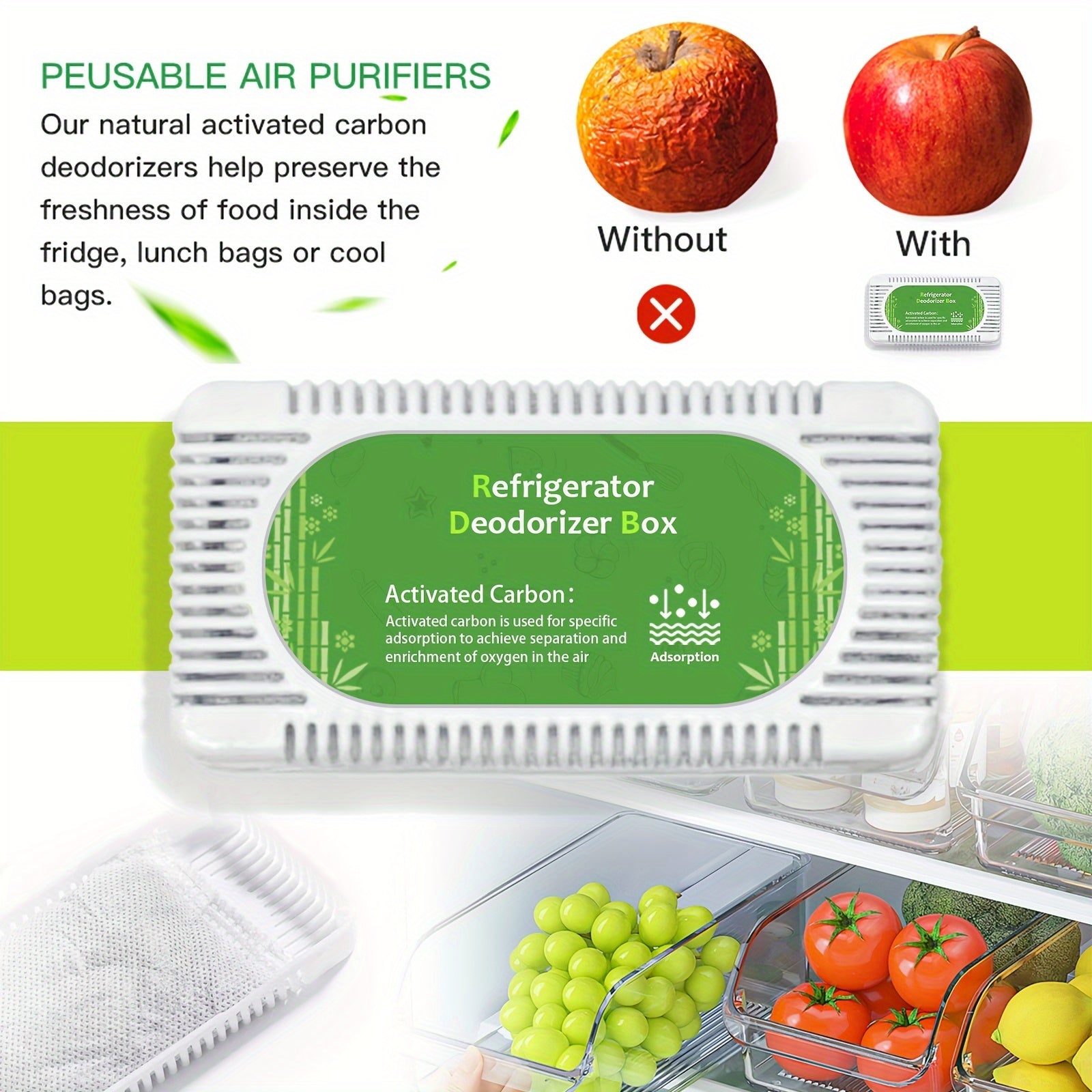 Desodorante para Refrigerador, 4/8/12 Desodorantes Naturales Inodoros para Refrigeradores, Purificador de Aire para Congeladores, Refrigeradores, Despensas y Botes de Basura