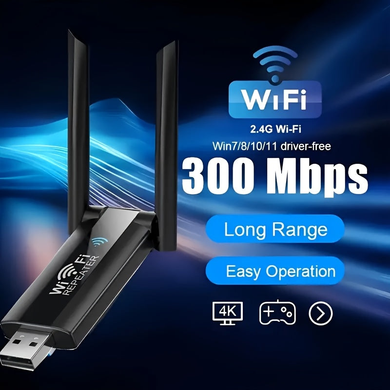 1 pieza de repetidor de WiFi portátil de 300 Mbps - Rango largo, extensor de USB sin controlador para hogar, oficina y juegos, 2,4 GHz, soporte para 4K y juegos, uso interior solo, solución de WiFi interior | WiFi de largo alcance | router de WiFi USB