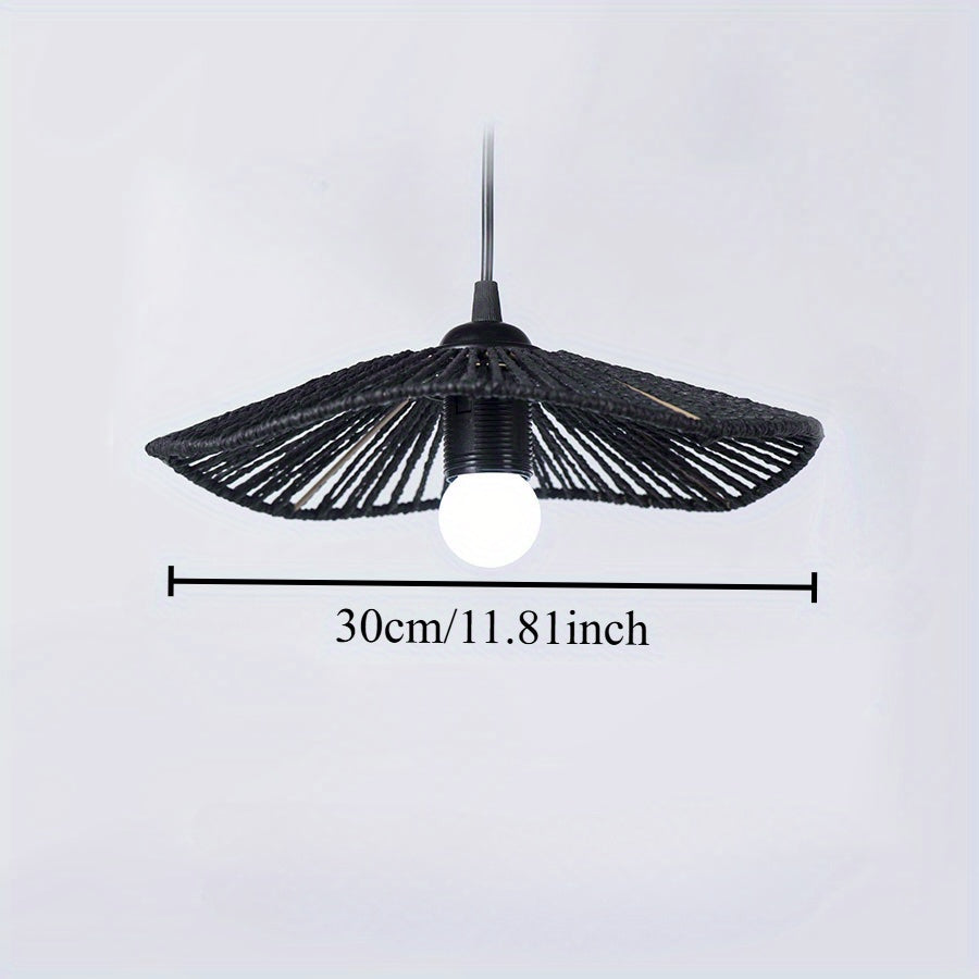 Pantalla de lámpara sencilla con diseño tejido chic en estilo bohemio, elementos rústicos vintage creativos y detalles en metal negro, ideal para comedores, bares, espacios de té zen y decoración de Airbnb o habitaciones