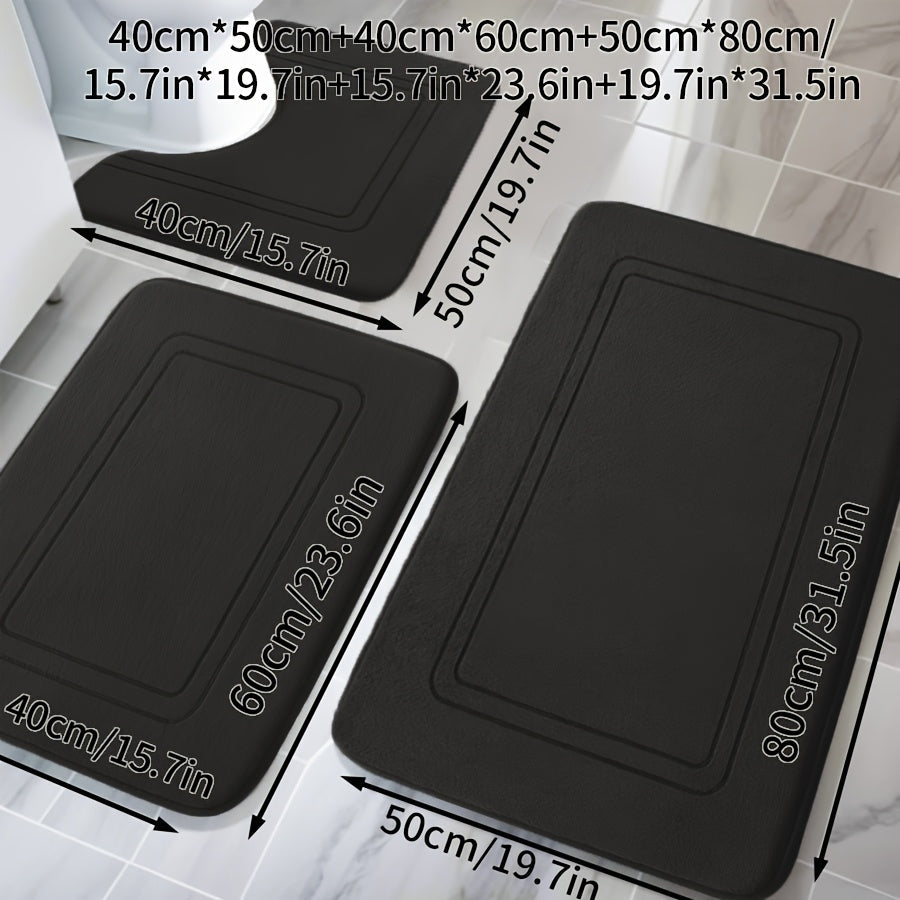 3pcs Alfombra de Baño de Espuma Engrosada con Memoria, Antideslizante, Extra Absorbente, Suave, Lavable a Máquina, Absorción Rápida, Secado Rápido, Engrosada Antideslizante, Resistente al Desvanecimiento, Adecuada para Dormitorio, Baño, Decoración de Hab