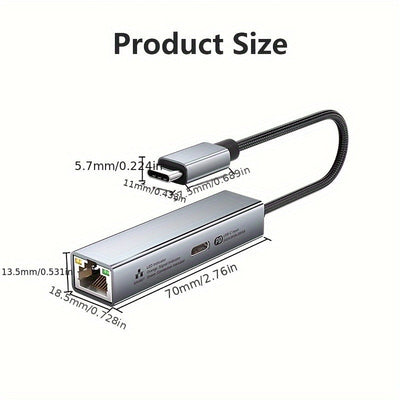 Adaptador USB C a Ethernet con Puerto de Carga [60W], Thunderbolt 3 y LAN Gigabit (1000Mbps) - Compatible con MacBook Pro/Air, iPhone 15, iPad, Dell XPS, Chromebook, Google TV, Conexión Versátil, Acabado Metálico Elegante, Diseño Compacto, Alta Velocidad